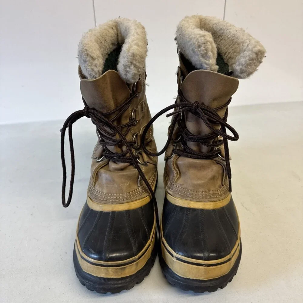SOREL Caribou Tan Leather Black Rubber Insulated Winter Snow‎ Boots Womens 5